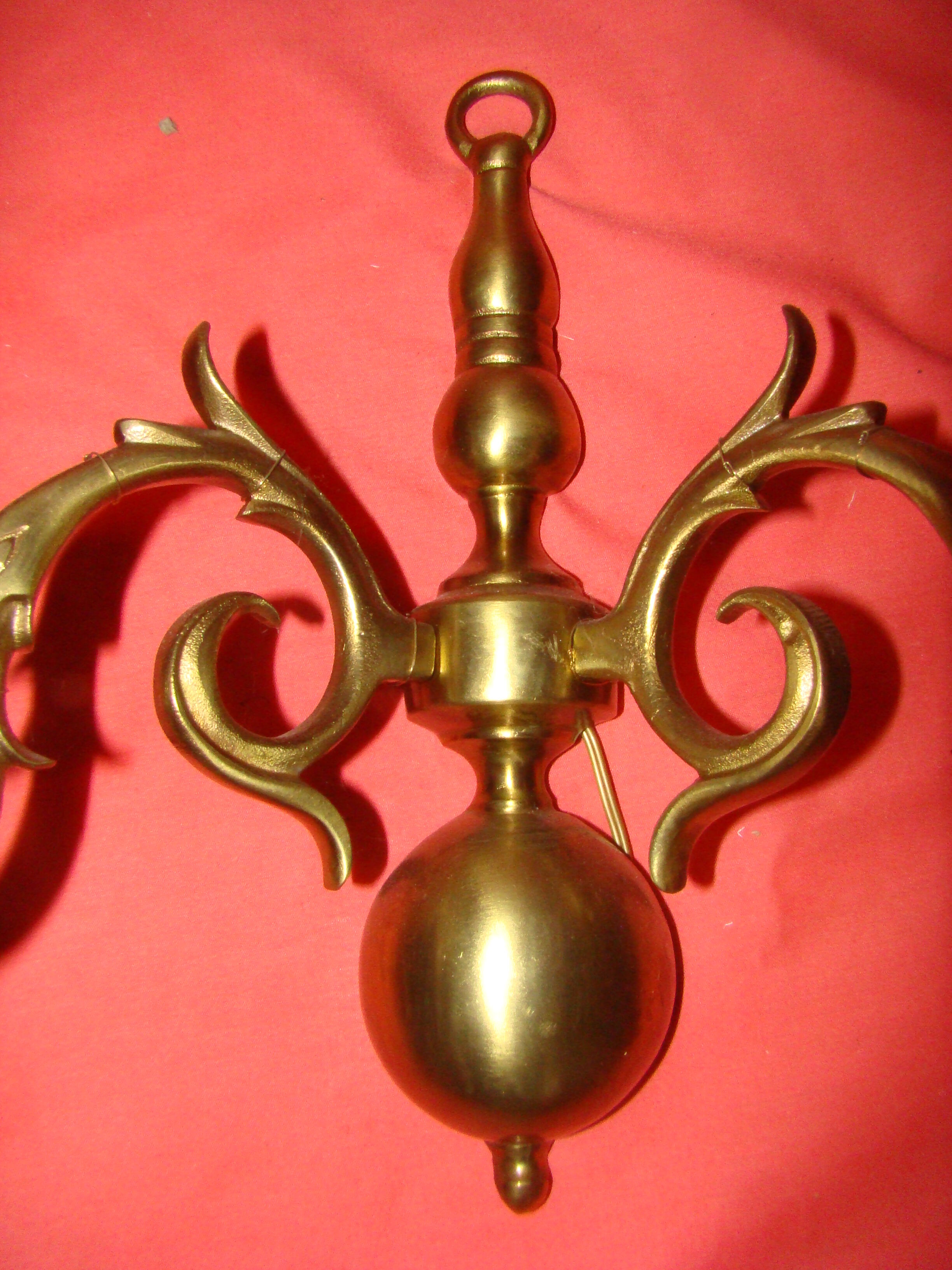 Pair of bronze wall lights with 2 arms in "Dutch" style.