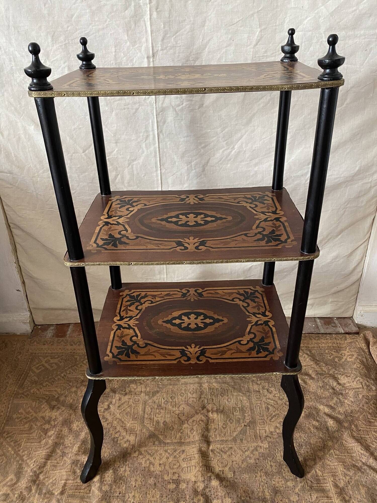 Side table, Napoleon III occasional table with 3 tiers in marquetry.