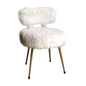 Chaise moumoute blanche vintage Pelfran