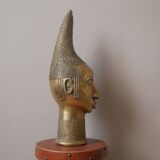 Bronze African art tribal ethnic decorative object handcrafted head of queen Benin