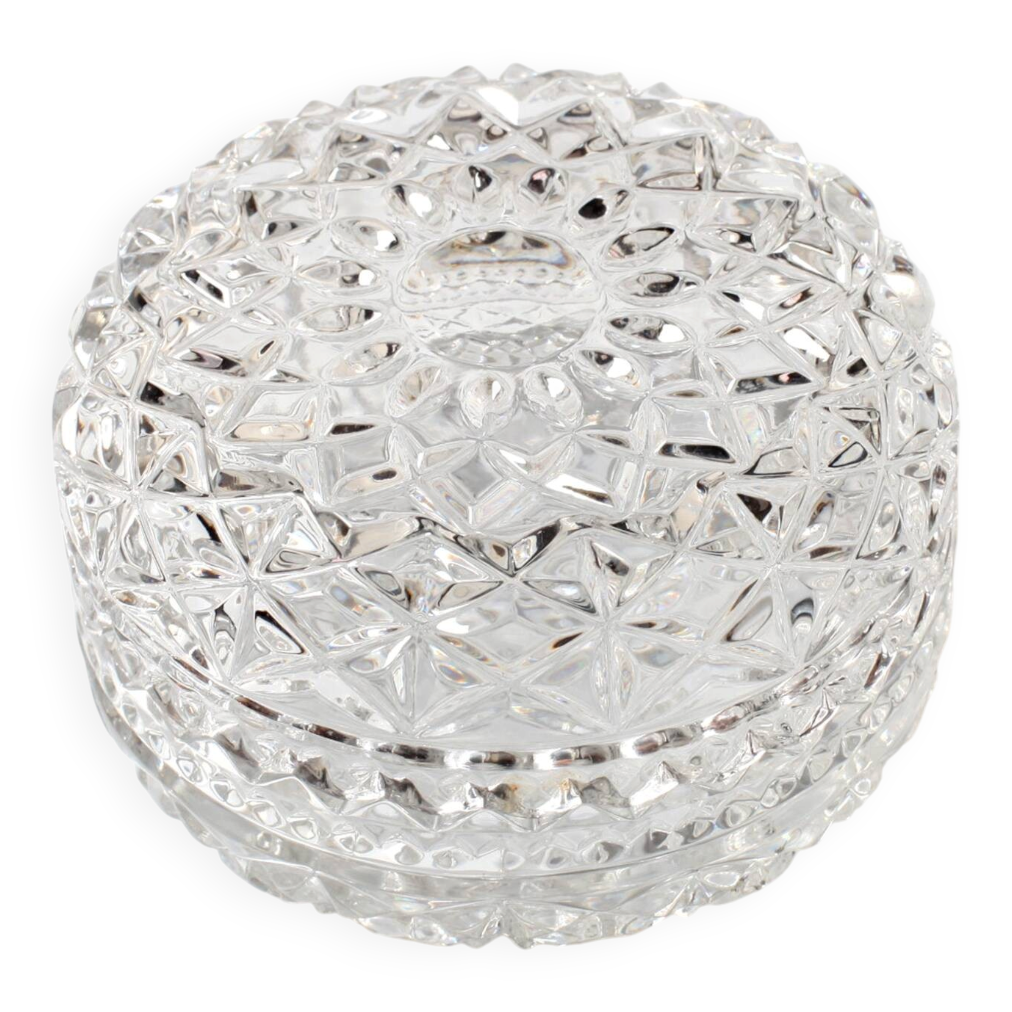 Mid-Century Crystal Bonbon Jar: Vintage Glass Jewelry Box, Italy 1970s