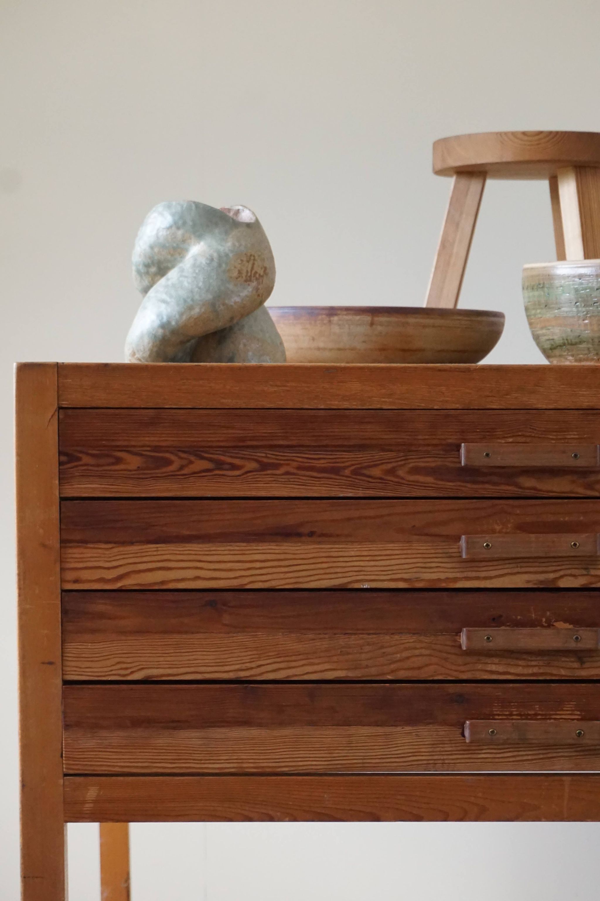 Mid Century Large Danish Drawing Cabinet, Made in Pine and Beech, 1960s