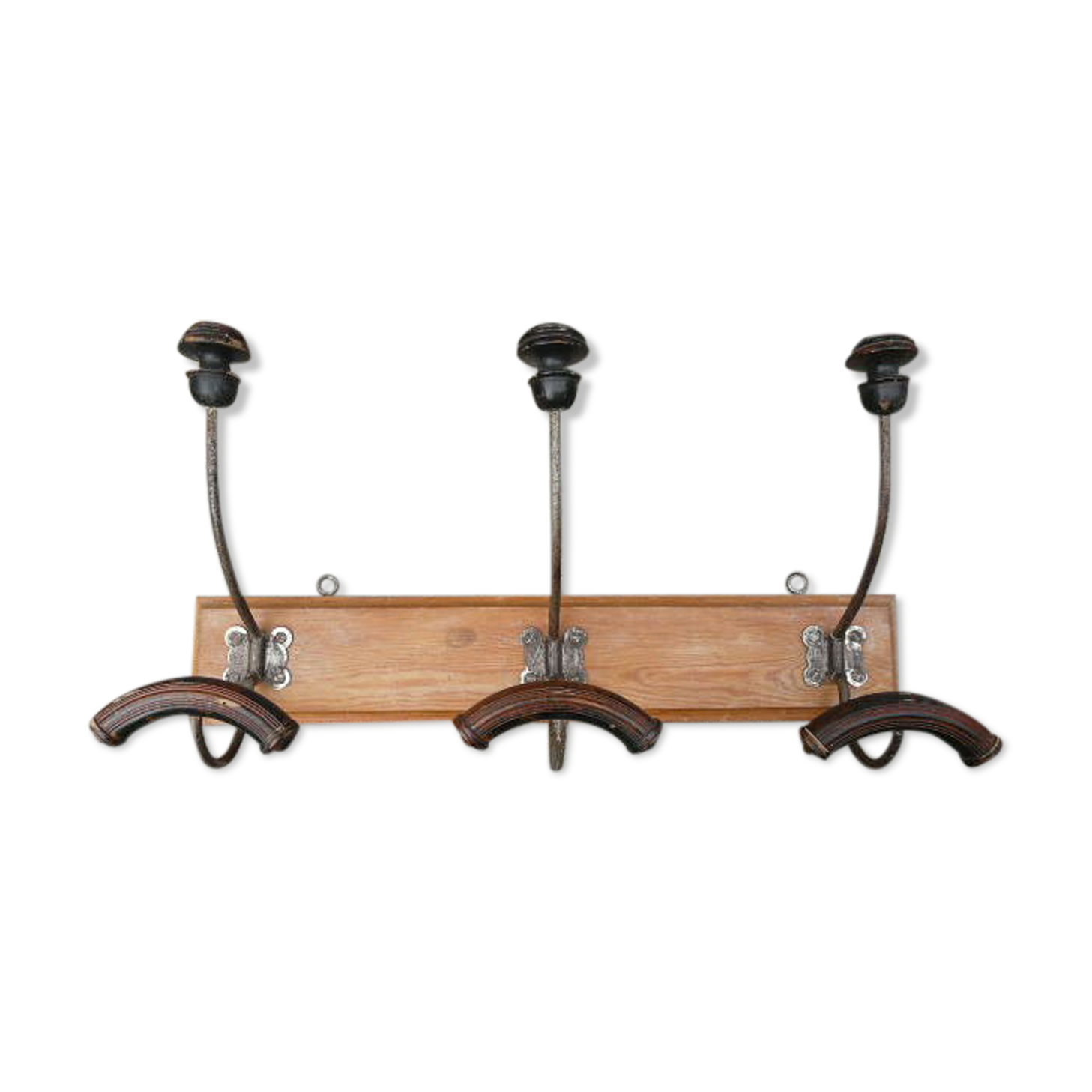 Wall coat rack wood and metal 3 double hooks