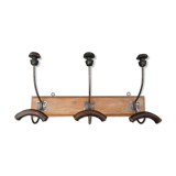Wall coat rack wood and metal 3 double hooks