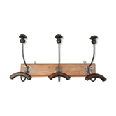 Wall coat rack wood and metal 3 double hooks