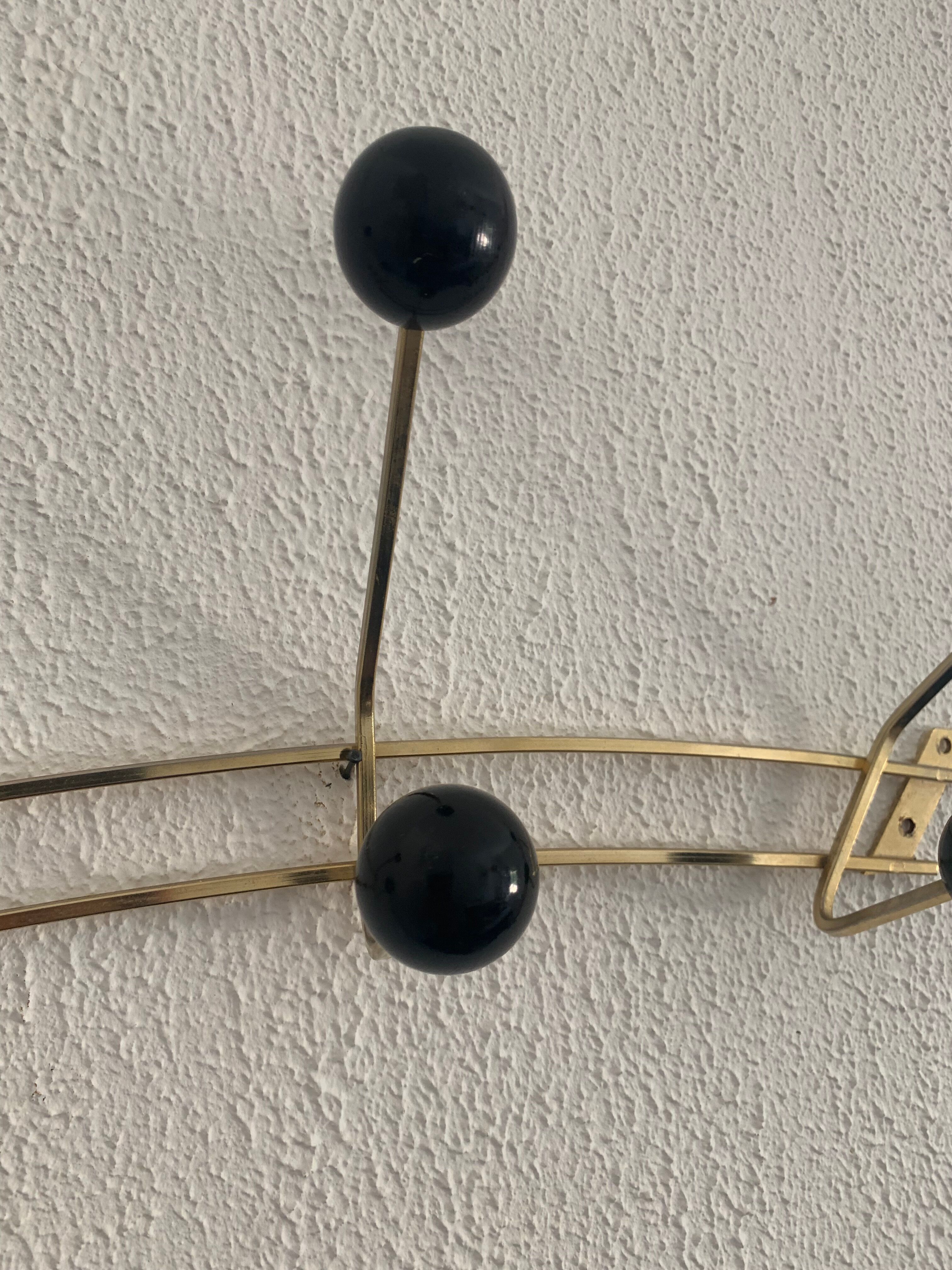 Vintage 1960 gold coat rack 6 hooks balls - 50 x 20 cm