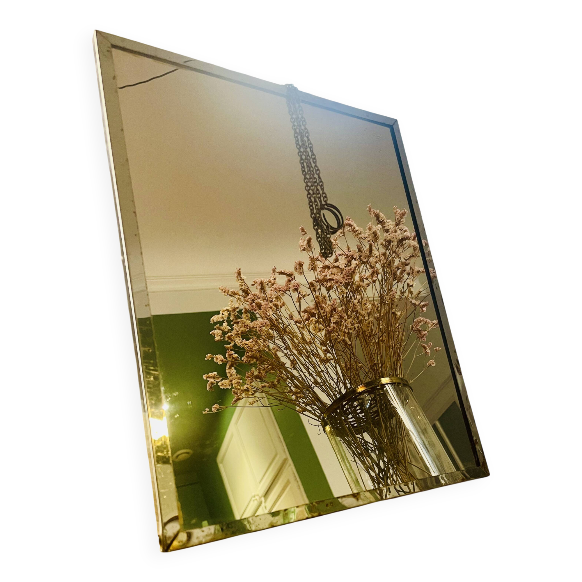 Barber mirror with chrome metal surround