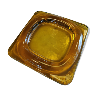 Vintage ashtray circa 1970 glass with amber-colored bubbles