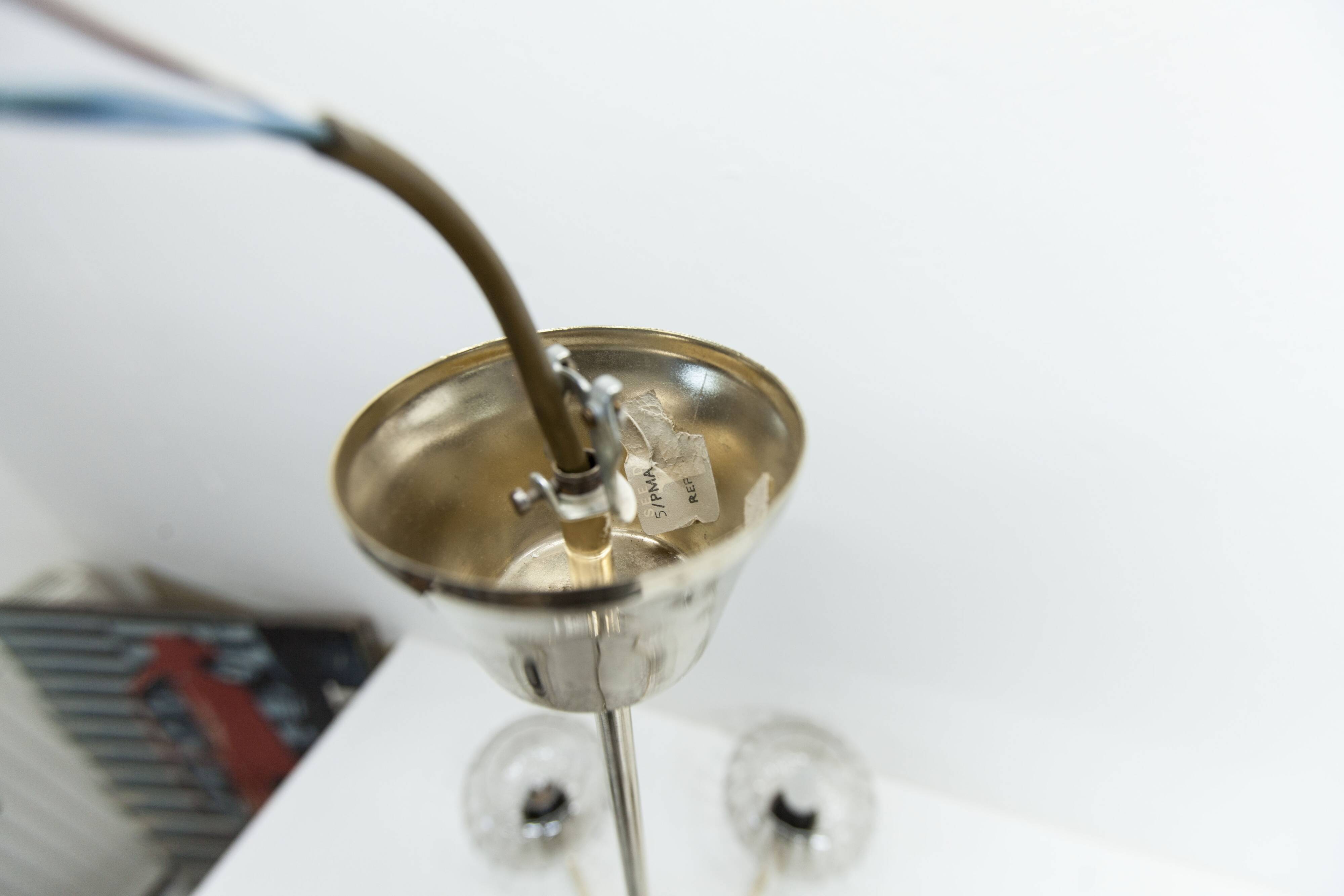 See Delmas chandelier, 5 branches, black and gold, transparent glass, 1960