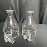 Tableware, two engraved crystal carafes with stoppers from around 1940.