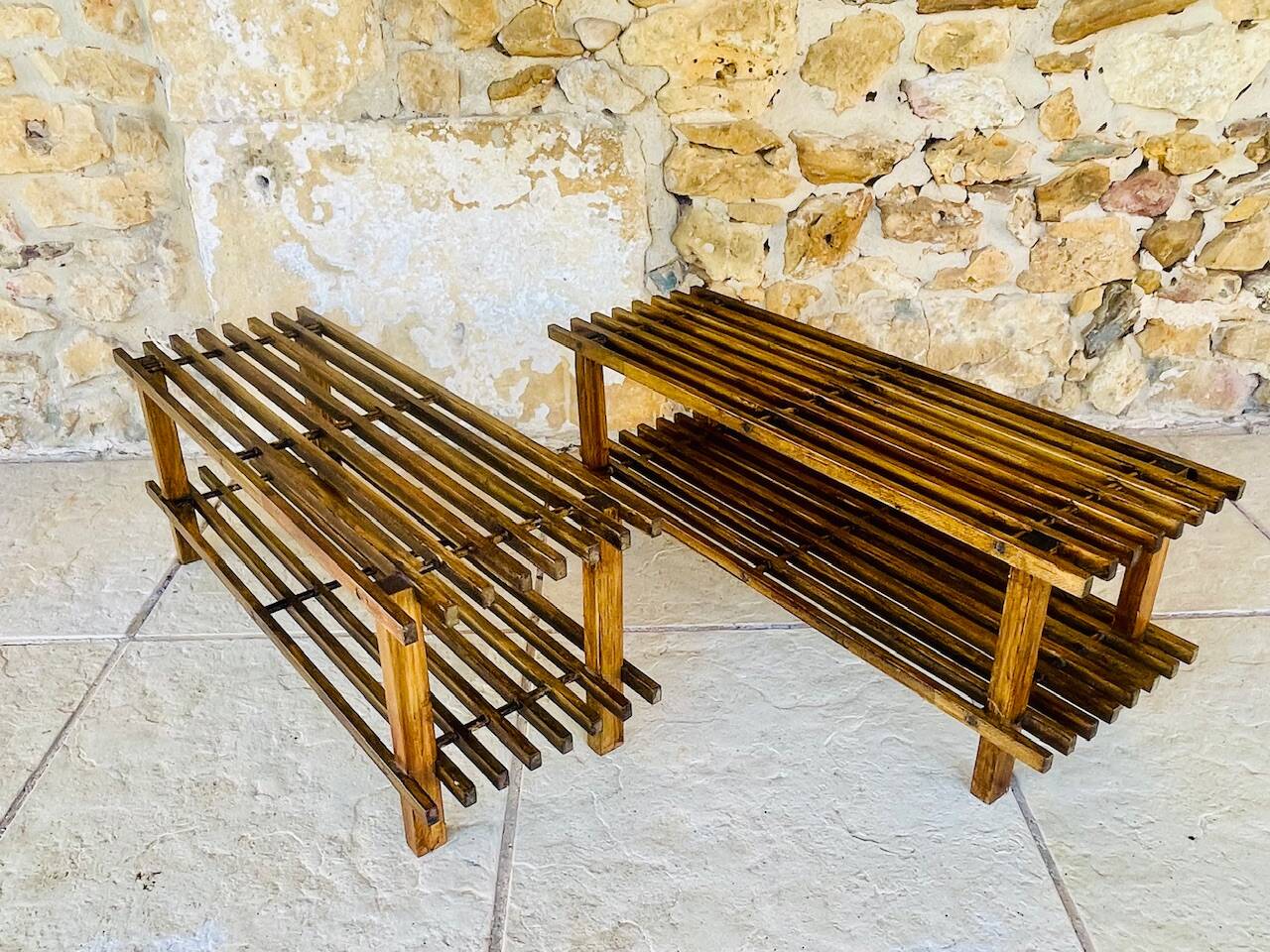 Pair of vintage side tables with 2 shelves