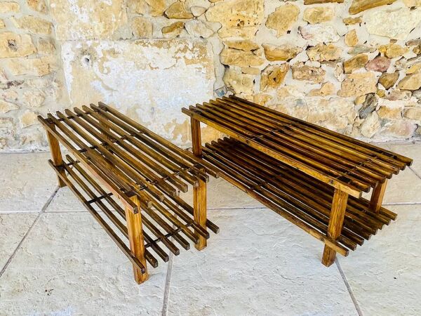 Paire de tables d'appoint vintage à 2 étagères