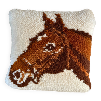 Coussin laine cheval vintage
