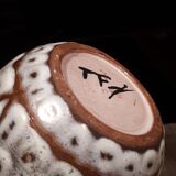 Vase à long col des années 20-40 grès émaillé signature d'artiste Tf