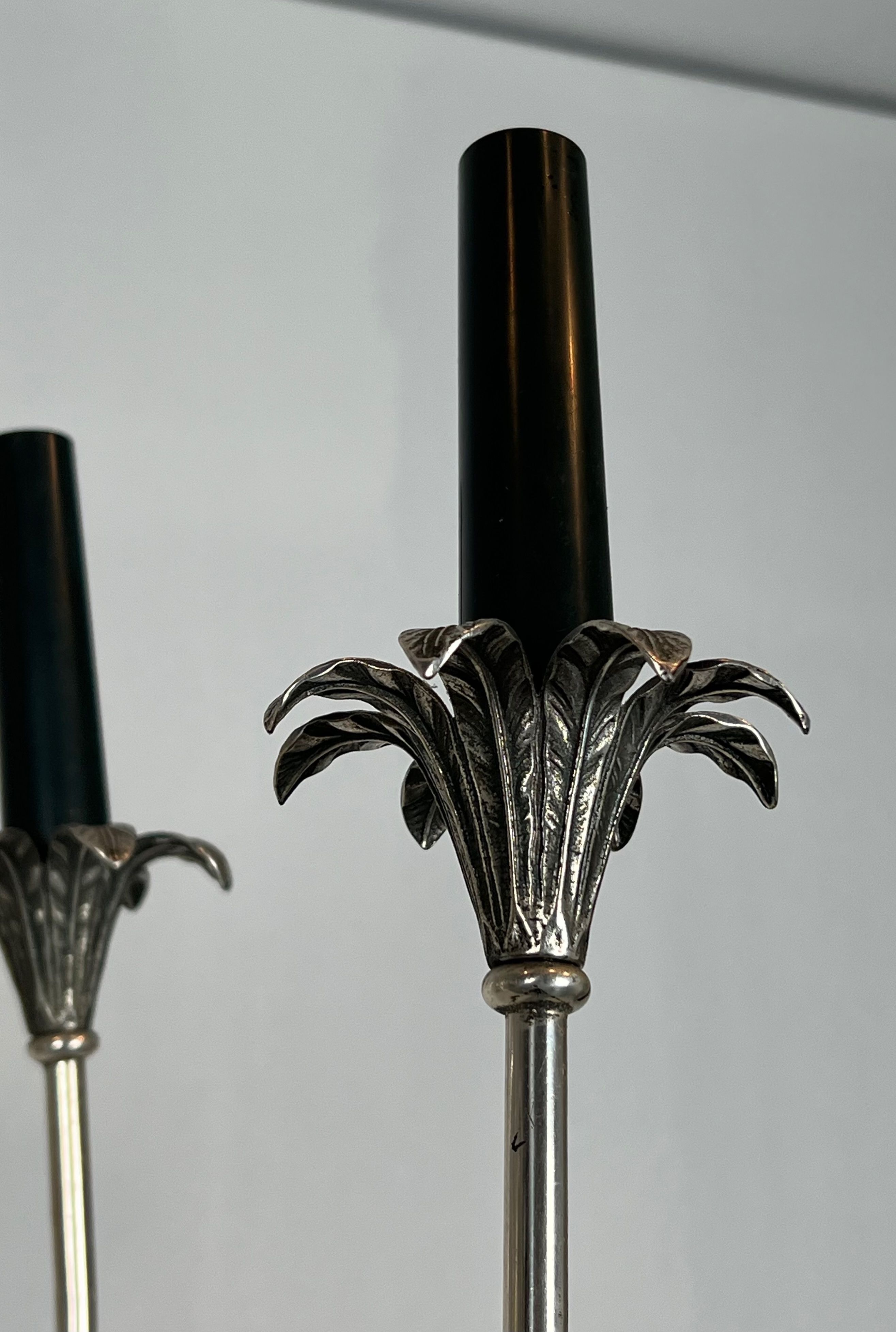 Neoclassical style chandelier in silver-plated metal by the house of Charles.