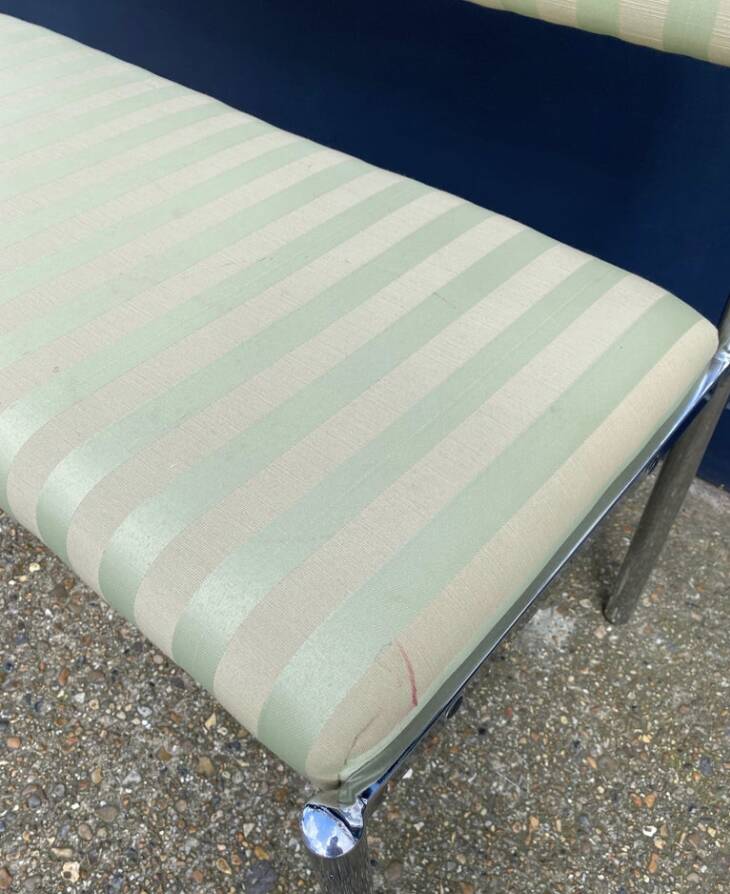 Chrome Bench Green Stripped 1970s Hollywood Regency Modernist Vintage