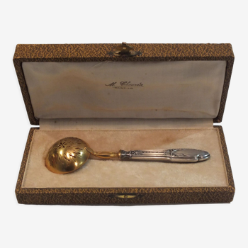 Spoon to sprinkle in silver stuffed Minerve in its case
