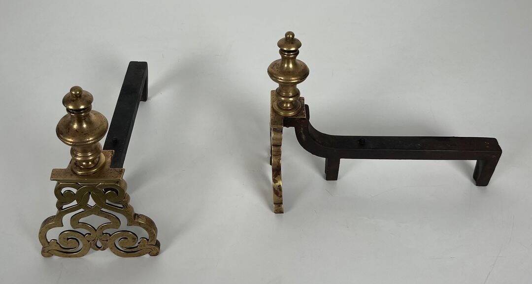 Pair of Chiselled Bronze and Wrought Iron Chenets in Louis XV Style