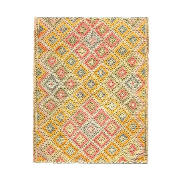 1970s Vintage Turkish Oushak Handmade Wool Cotton Yellow Runner Rug 158x201