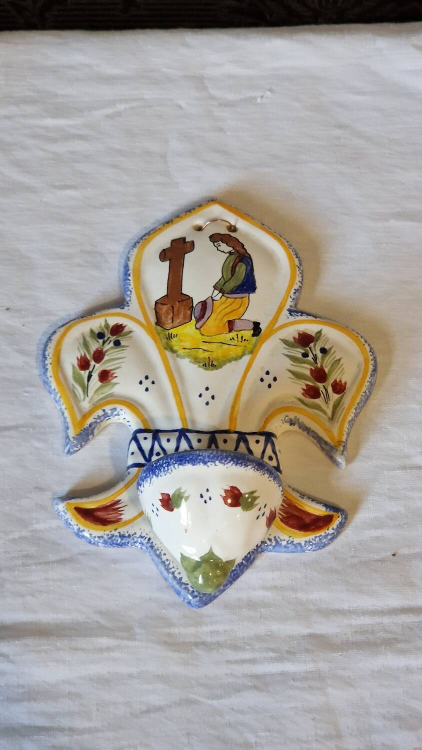 Quimper faience holy water font