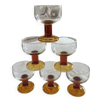 6 large vintage stemmed glasses