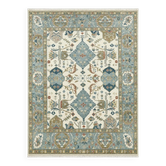 Contemporary Handmade Wool Area Rug, Ivory and Blue Floral Design Carpet for Living Room