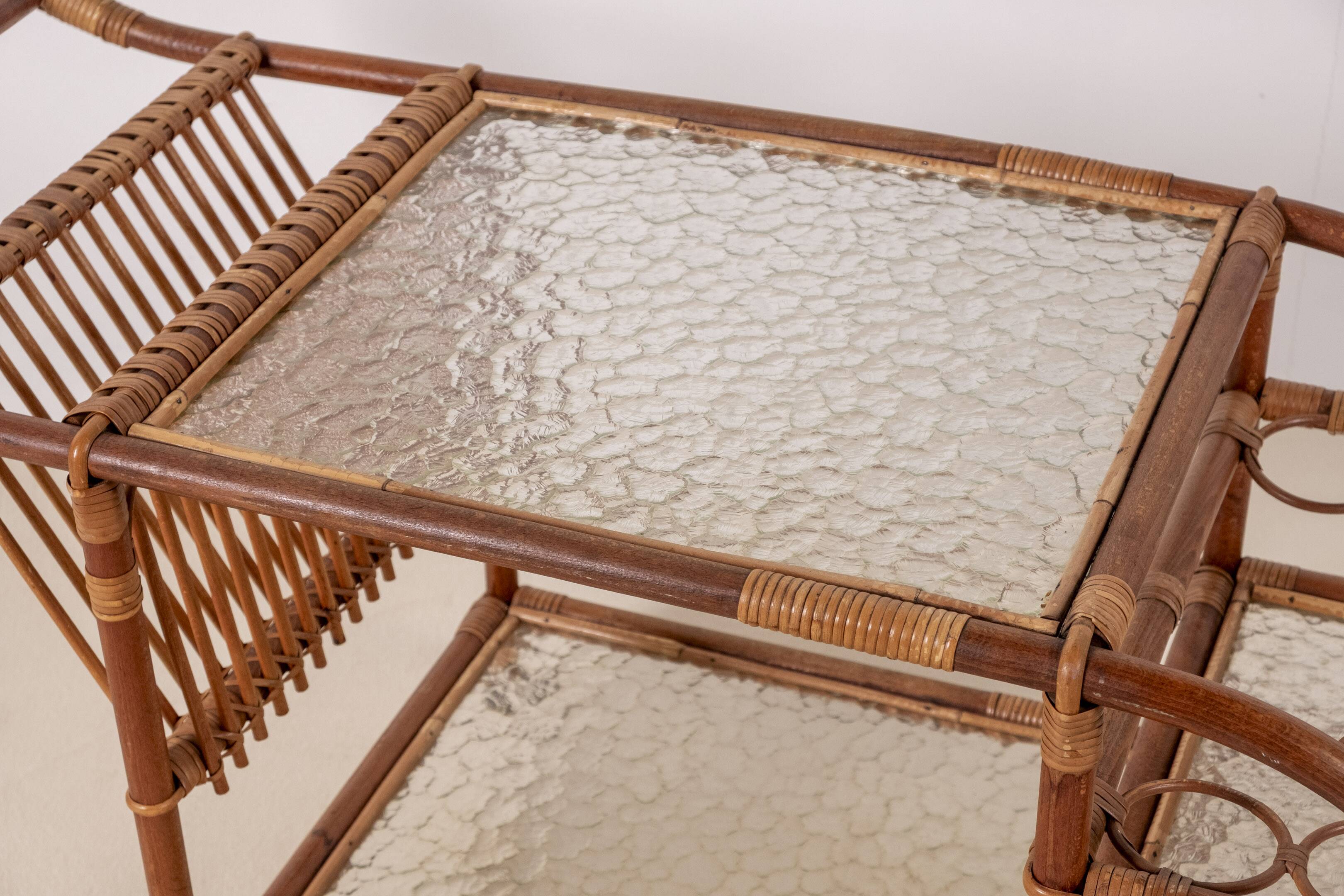 Bar Cart in Bamboo & Rattan, 1950s Denmark