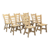 Set of oak chairs, brutalist work