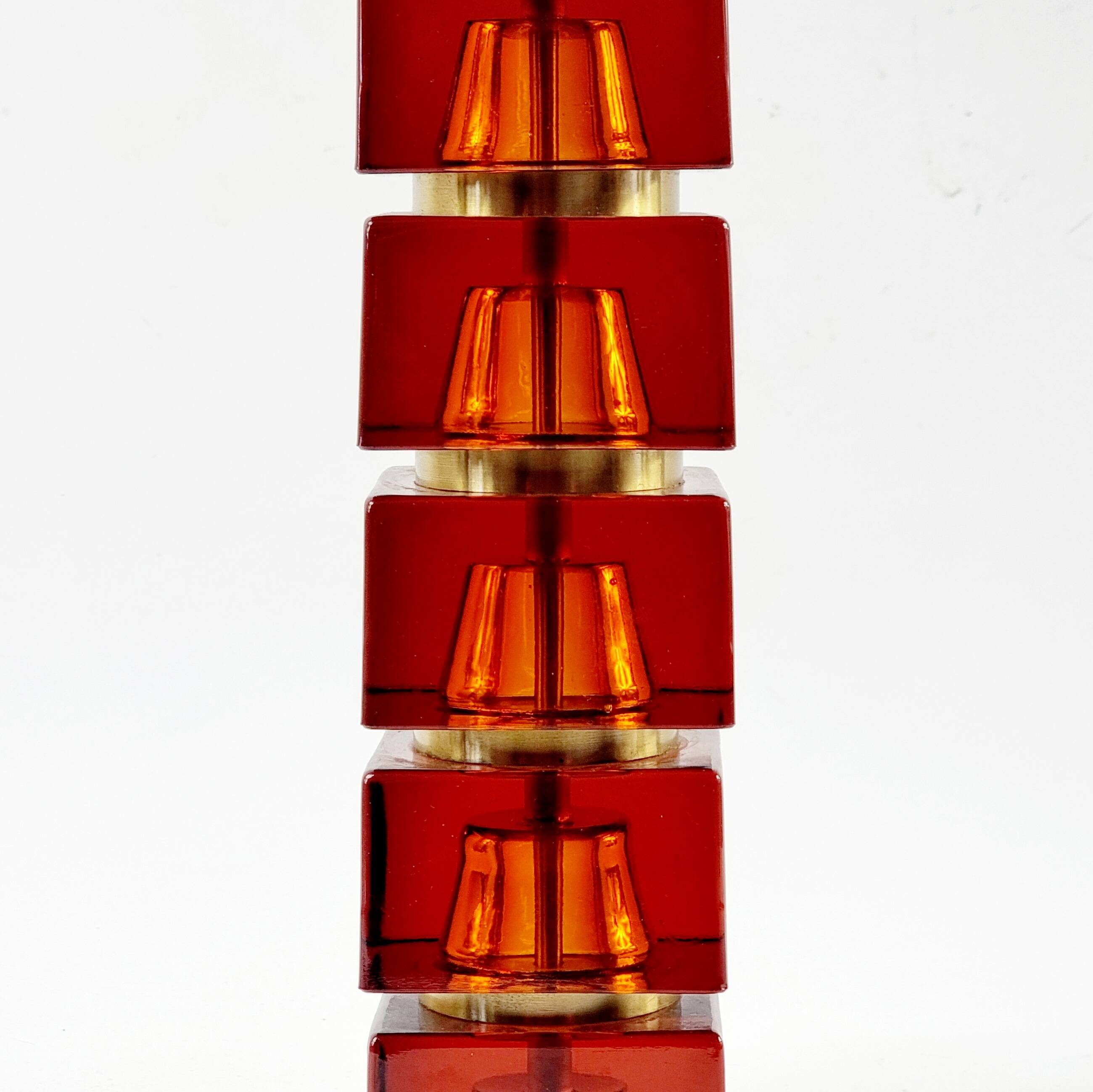 Large Mid Century Scandinavian Glass & Brass Table Lamp By Carl Fagerlund For Orrefors, Sweden, 1960