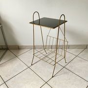Vintage 1960s brass and smoked glass side table with magazine holder.