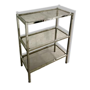 High chrome shelf with 3 smoked glass shelves Roche Bobois