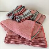 Nappe et 12 serviettes corail et gris Esprit rétro scandinave années 60