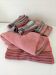 Tablecloth and 12 coral and grey napkins in a retro Scandinavian 1960s style.