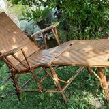 Chaise longue transat en rotin et cannage 1900