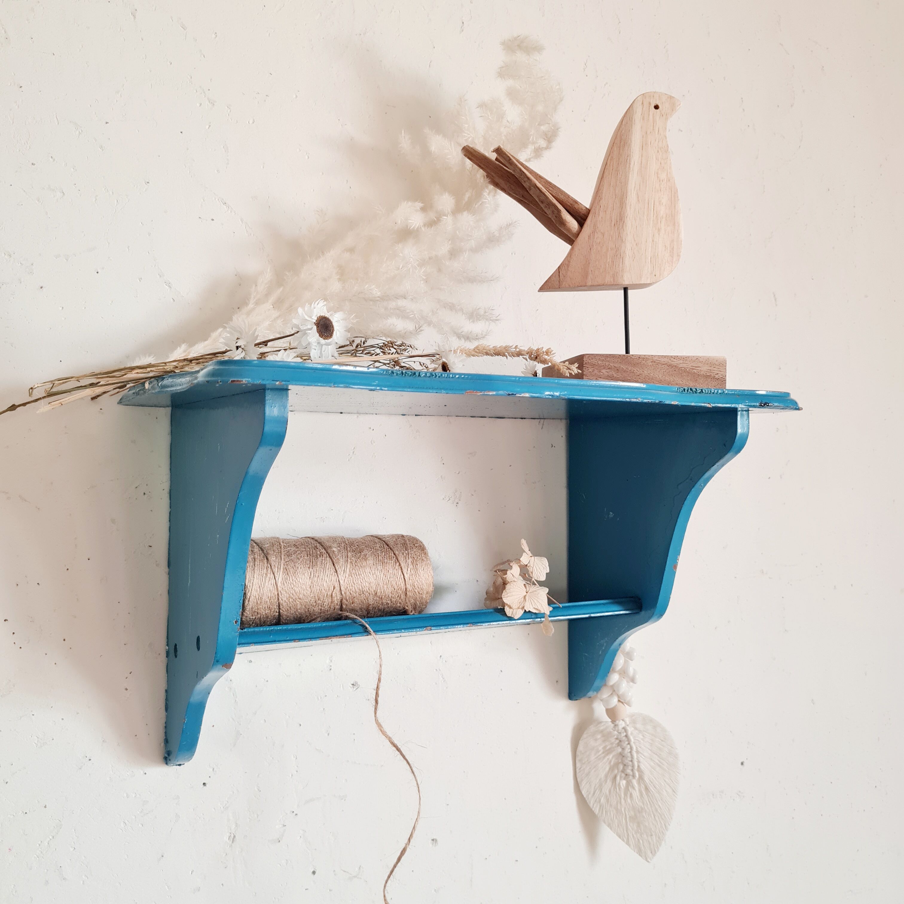 Blue wood wall shelf