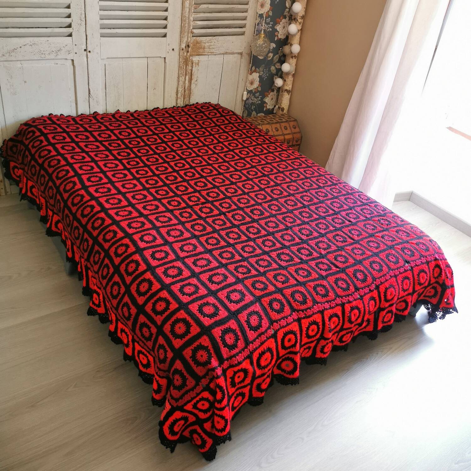 Dessus de lit crochet Vintage, fait main années 60