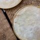 Lot of mother-of-pearl aperitif items, 7 coasters and a dish.