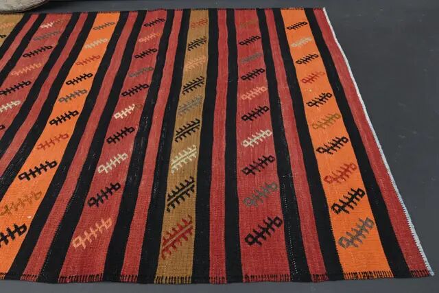 Vintage Turkish Oushak Handmade Wool Cotton Orange Runner Rug 132x332