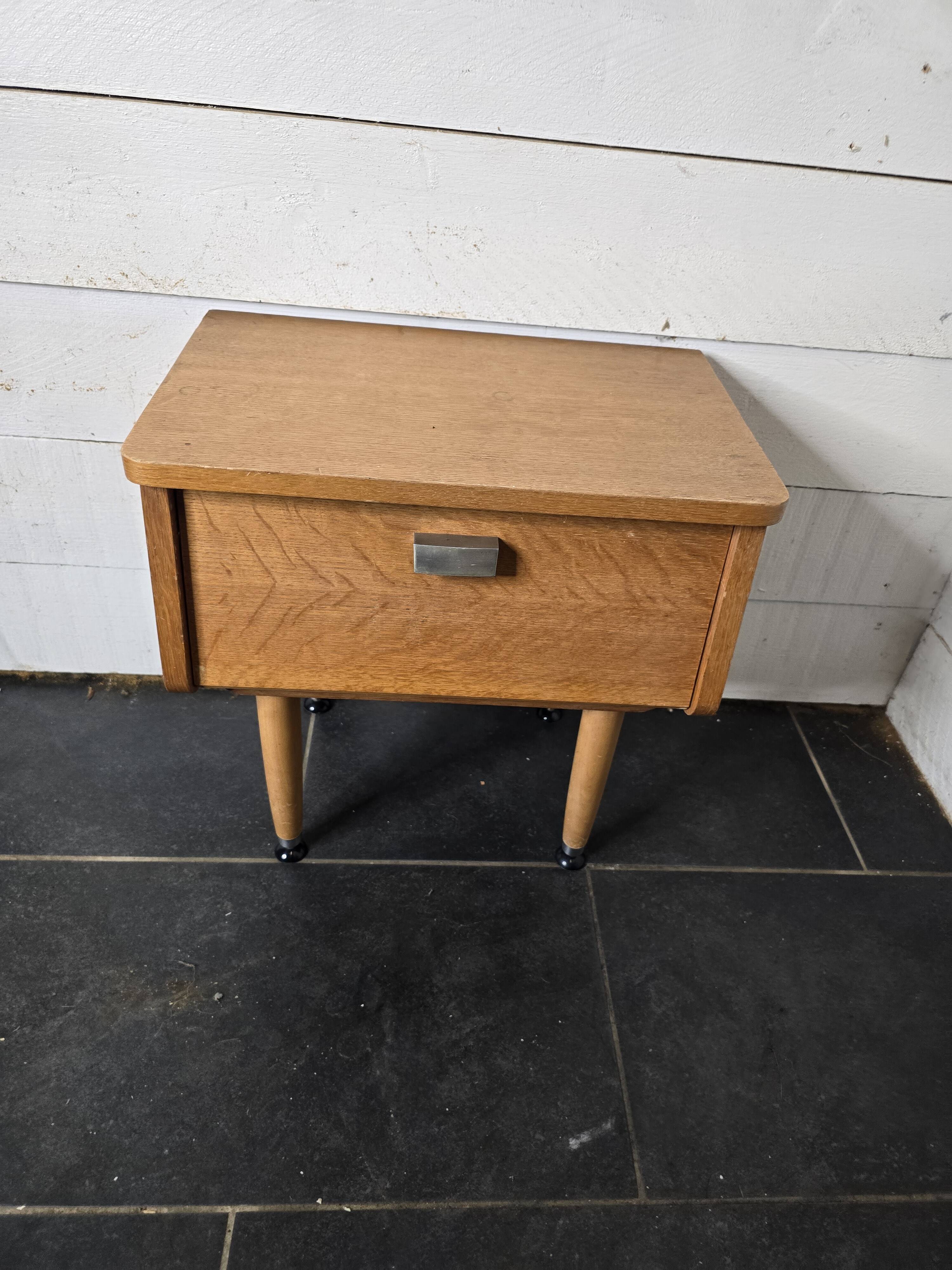 Vintage 60s oak bedside table