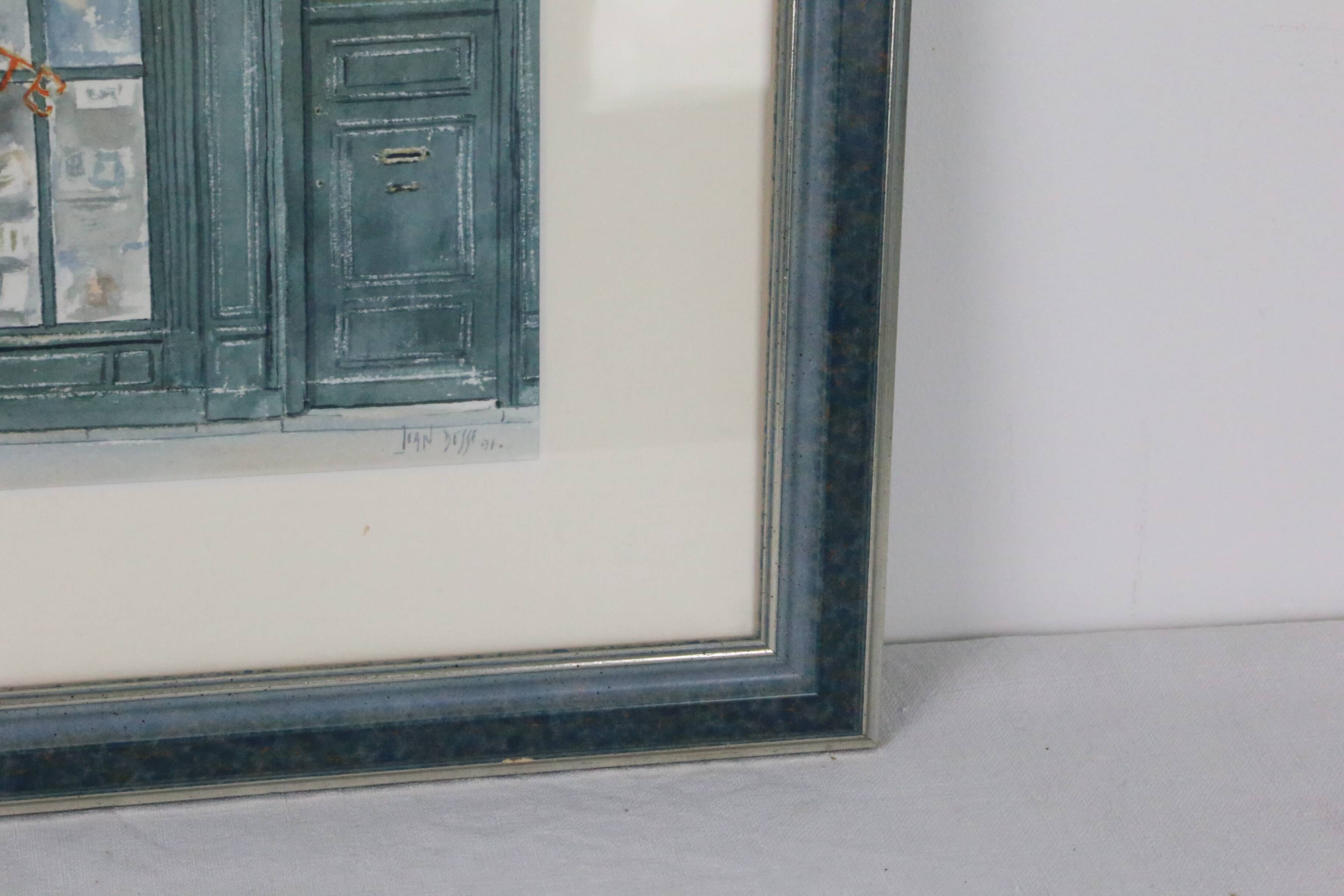 Watercolor 'The Bookstore' by Jean Desse, 1991