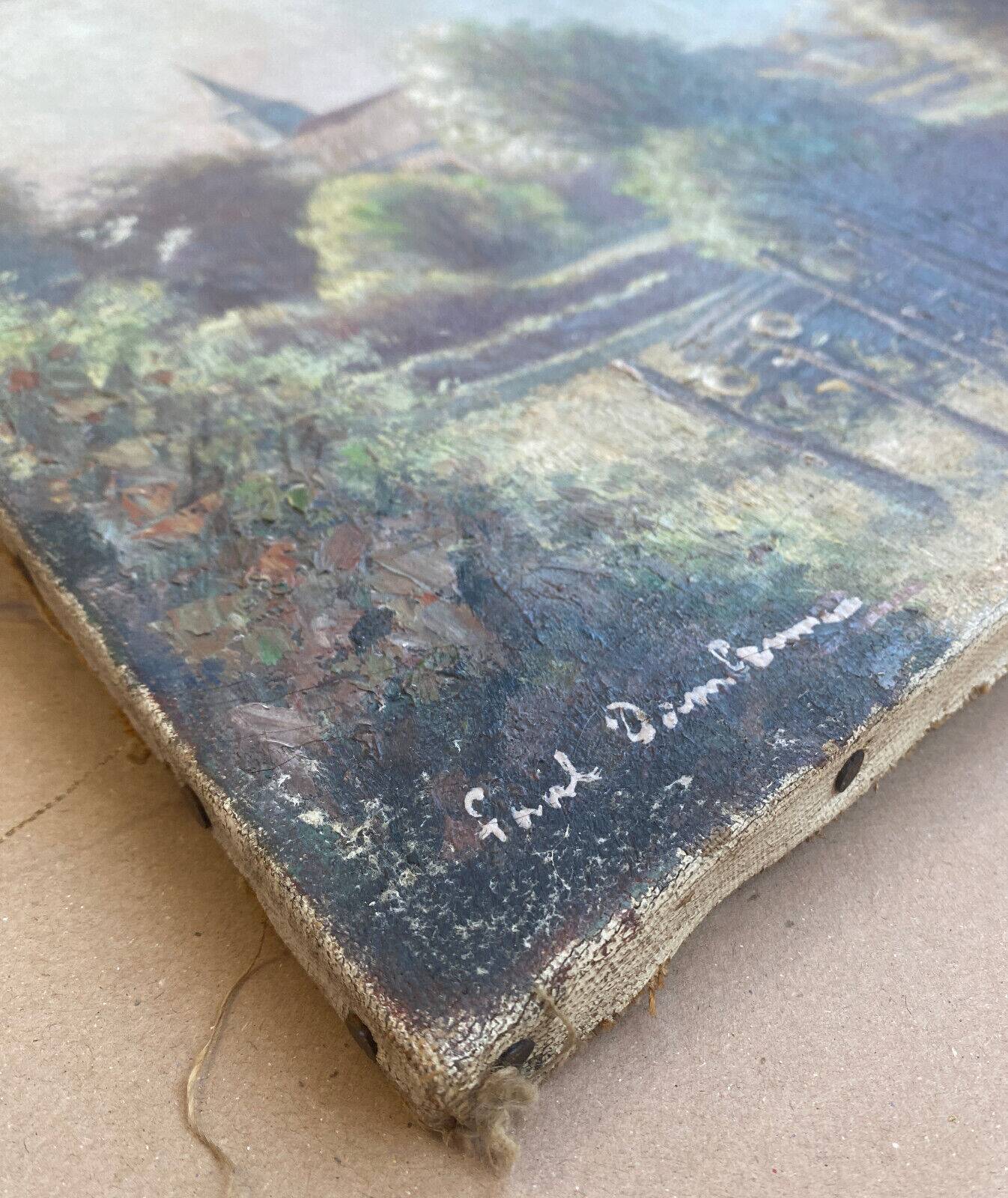 HST painting "Country part with bell tower" signed 19th century