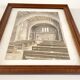 Tableau ancien aquarelle intérieur chapelle sur papier