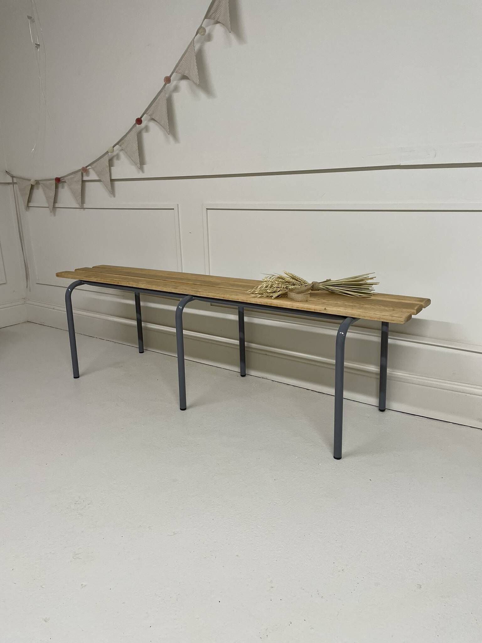 Vintage school/locker room bench in wood and steel