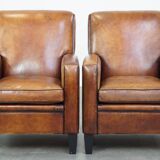 Set of 2 stylish yet comfortable armchairs made of sheepskin leather with a sleek design