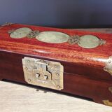 Jewelry box, Chinese jade stone - Wood - Mahogany, Brass
