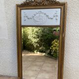 19th century Louis XVI style mirror in wood gilded with gold leaf, 74x150cm