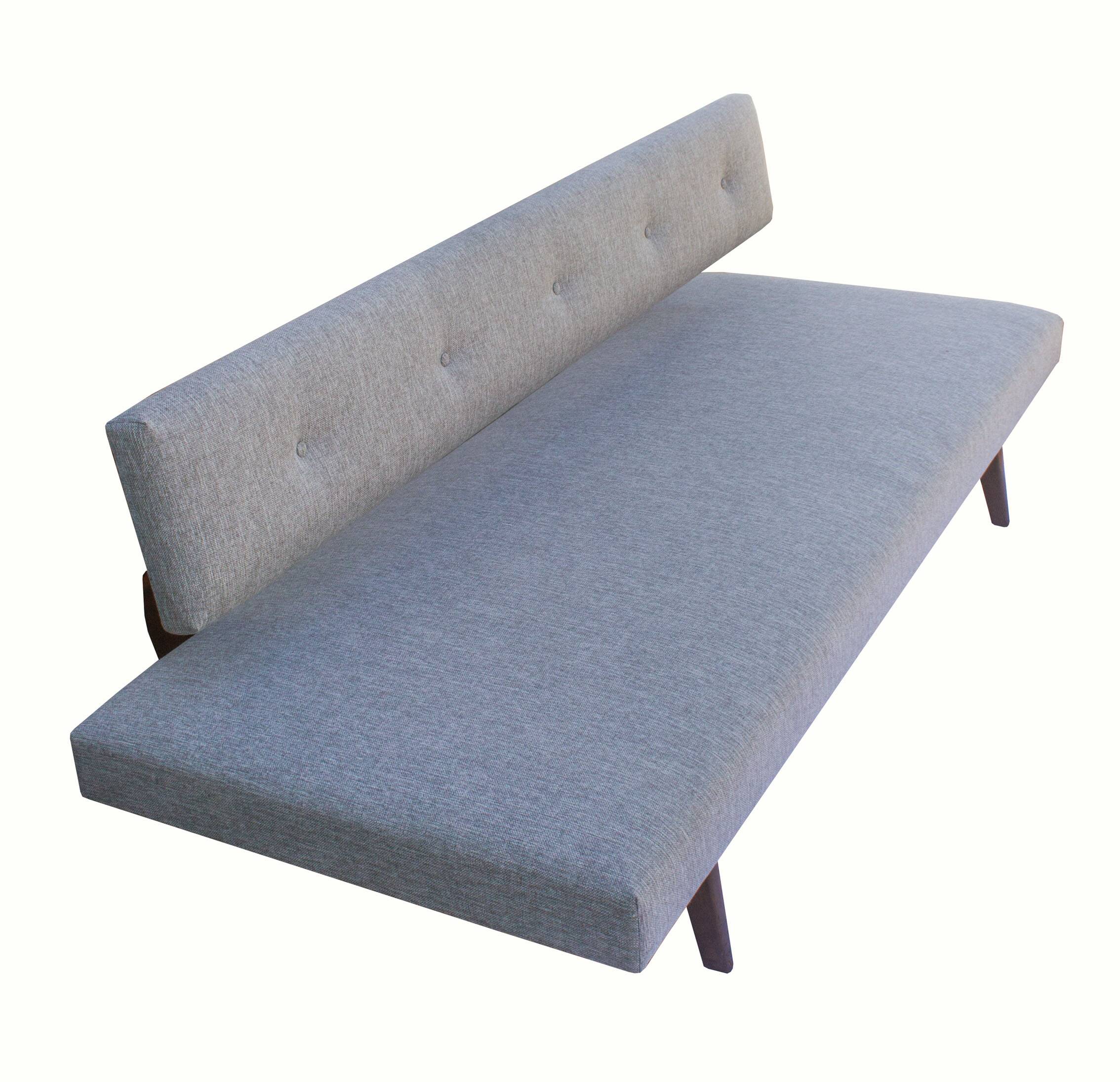1950s daybed in grey, new polstery and fabric