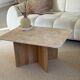 Rectangular coffee table in travertine and raw oak.