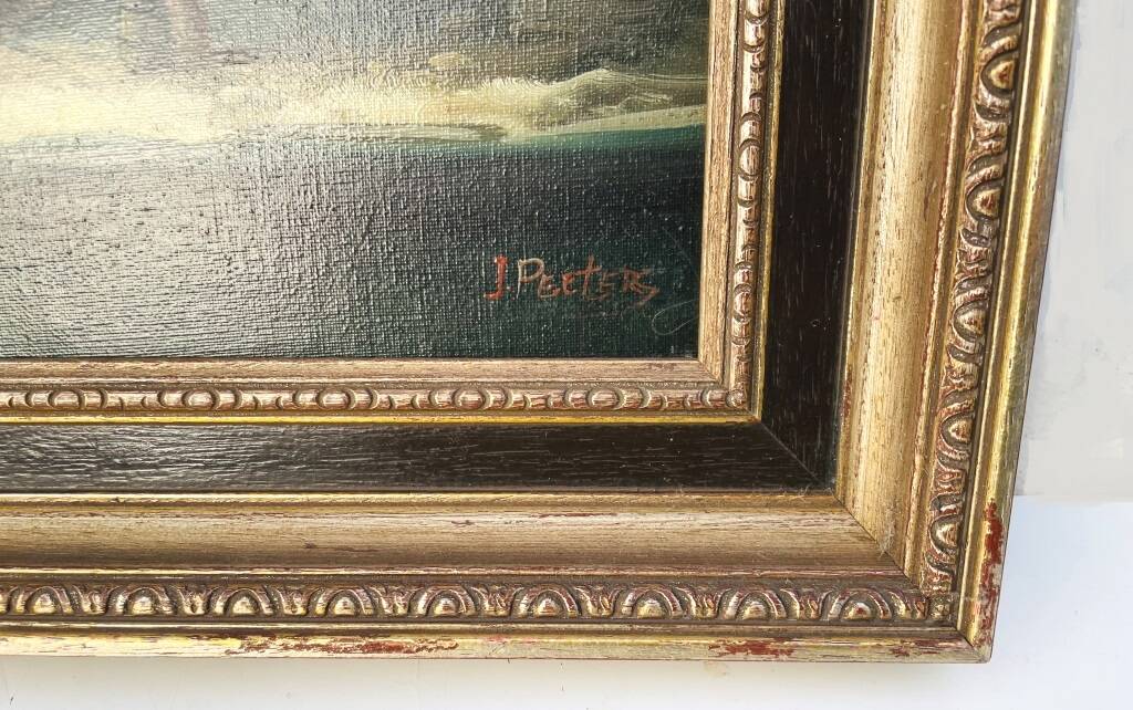 Peinture à l'huile : J. Peeters, " Moulin Flandrien au XVIIème "