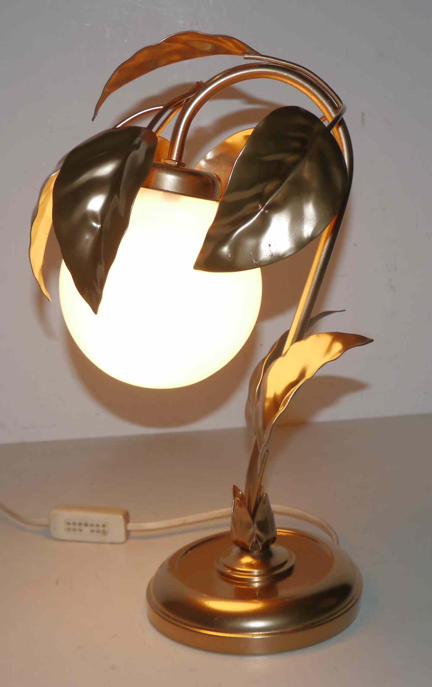 Vintage lamp or night light flowers metal and opaline L-- 70's years